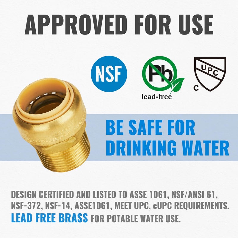 SUNGATOR 1-Inch by 1-Inch Push Fit Male Adapter, Straight Connector Plumbing Fitting, Push-to-Connect Copper, PEX, CPVC, No Lead Brass Pipe Fittings with Disconnect Clip (2-Pack) - Image 3
